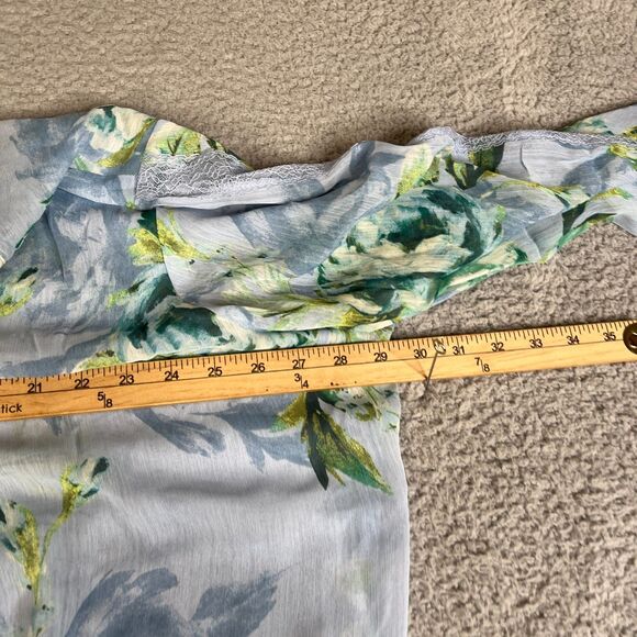 Susan Graver Blouse 3X Blue Green Sheer V Neck Pleated Long Sleeve QVC Flowy - Picture 14 of 14